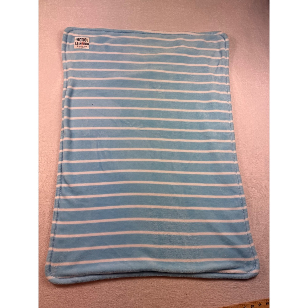 Carter's Blue White Striped Daddy's Dino-Mite Dude Plush Baby Blanket 28x39